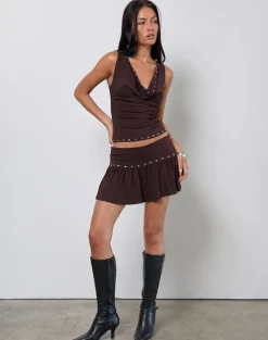 Slater Studded Top in Rayon Jersey Bitter Chocolate