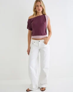 Sobiya One Shoulder Top in Cupro Deep Purple and Dusty Pink