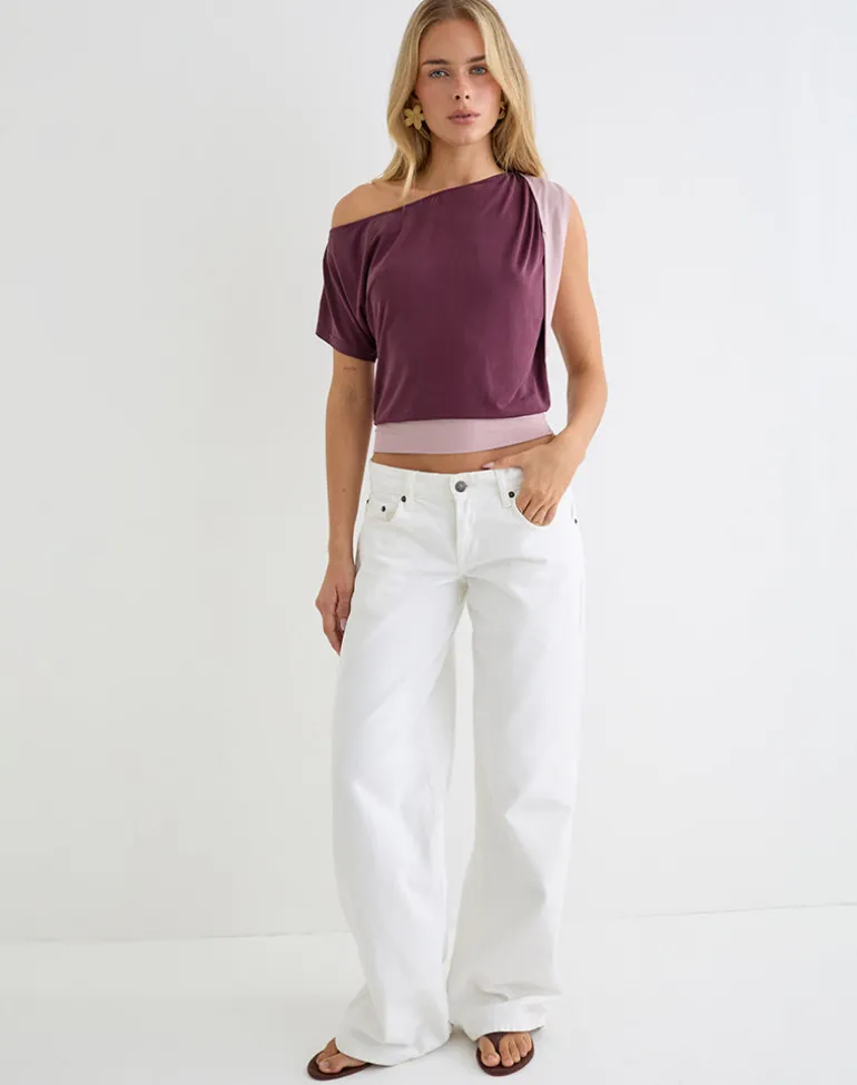 Sobiya One Shoulder Top in Cupro Deep Purple and Dusty Pink