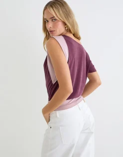 Sobiya One Shoulder Top in Cupro Deep Purple and Dusty Pink