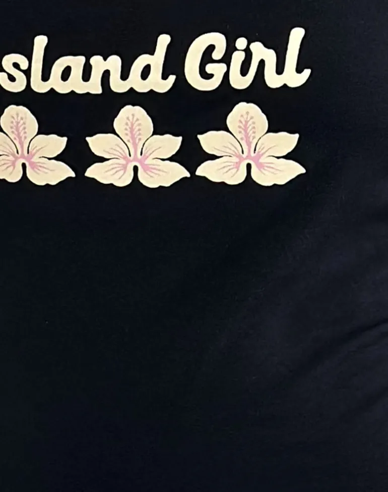 Solani Cami Top in Black with Baby Pink Binding and Island Girl Print
