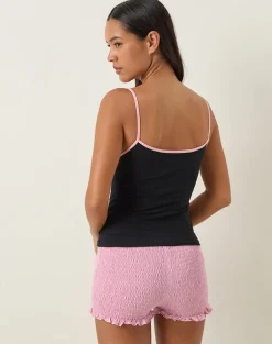 Solani Cami Top in Black with Baby Pink Binding and Island Girl Print