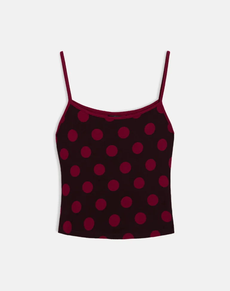 Solani Top in Brown with Big Polka Red