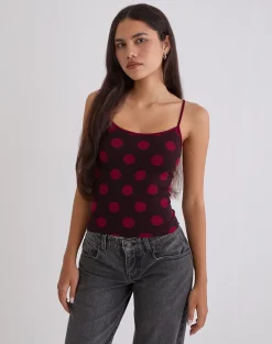 Solani Top in Brown with Big Polka Red