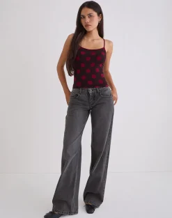 Solani Top in Brown with Big Polka Red