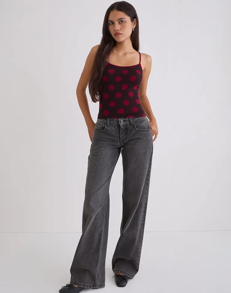 Solani Top in Brown with Big Polka Red