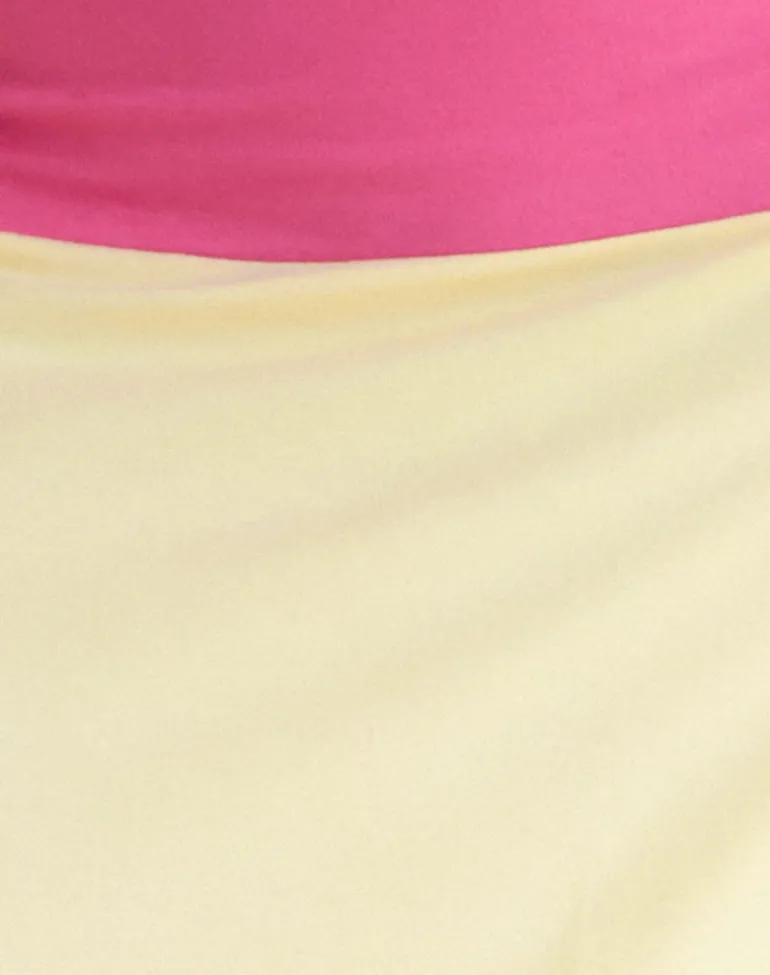 Soli Midi Skirt in Rayon Jersey Lemon Yellow and Deep Pink