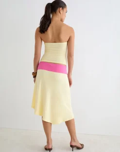Soli Midi Skirt in Rayon Jersey Lemon Yellow and Deep Pink