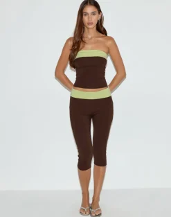 Solna Bandeau Top in Chocolate Brown with Pistachio Binding