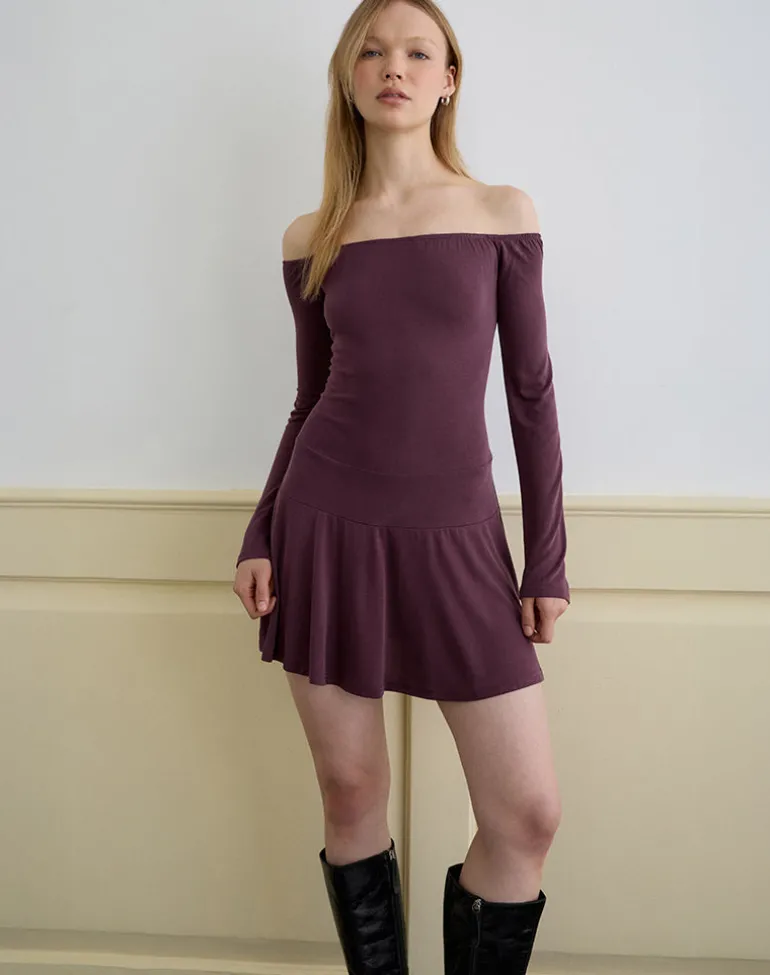 Somiah Bardot Mini Dress in Cupro Deep Purple