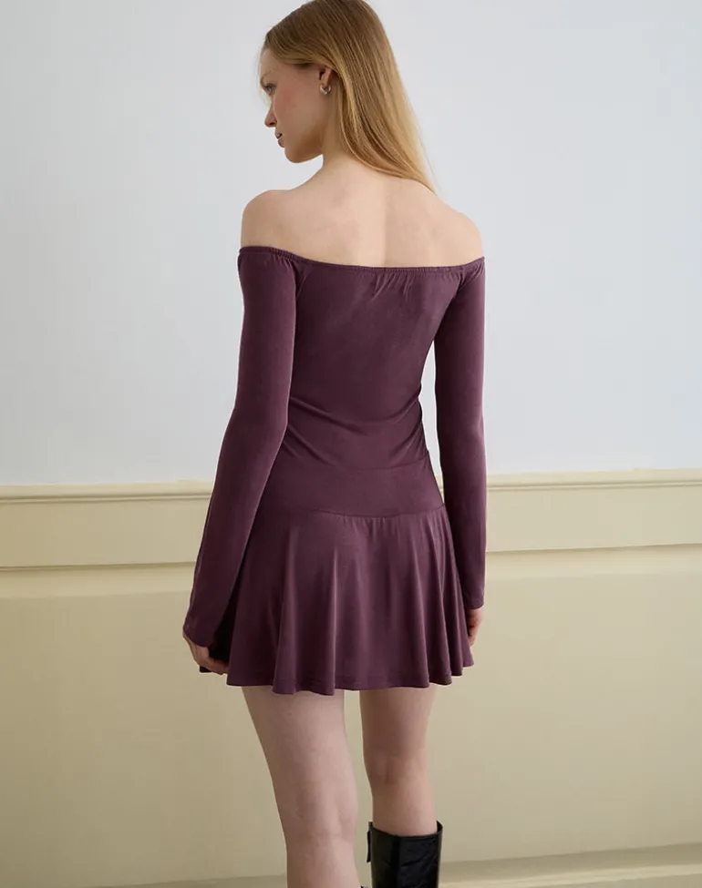 Somiah Bardot Mini Dress in Cupro Deep Purple