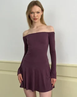 Somiah Bardot Mini Dress in Cupro Deep Purple