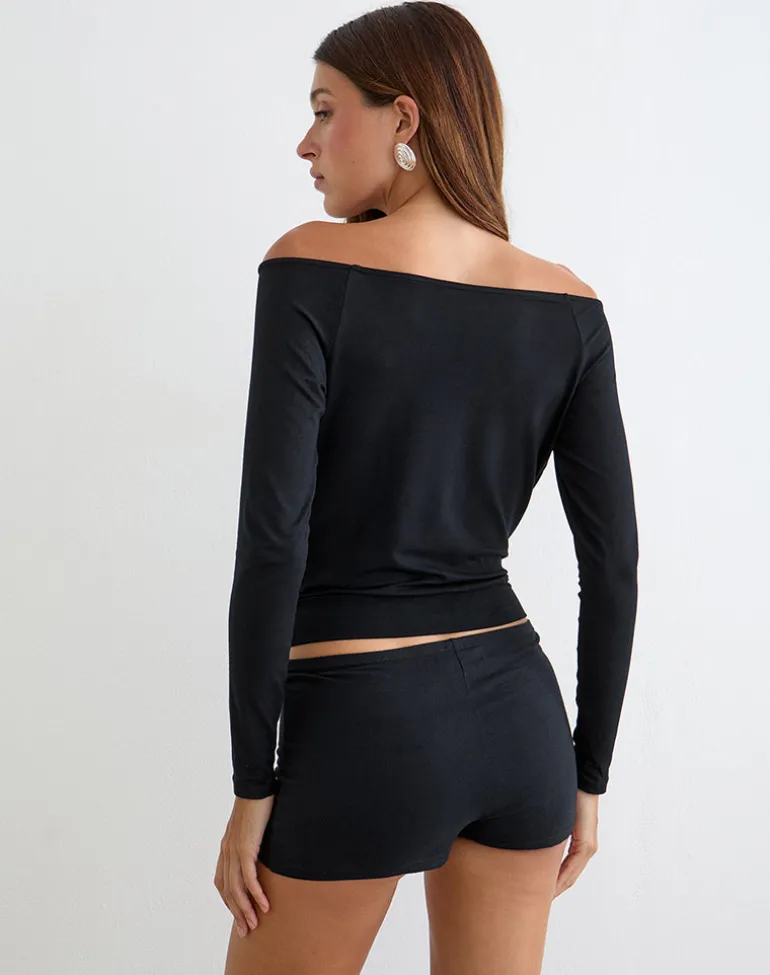 Sore Long Sleeve Cowl Top with Beads in Jersey Black