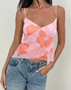 Sorira Flare Top in Floral Pink and Orange