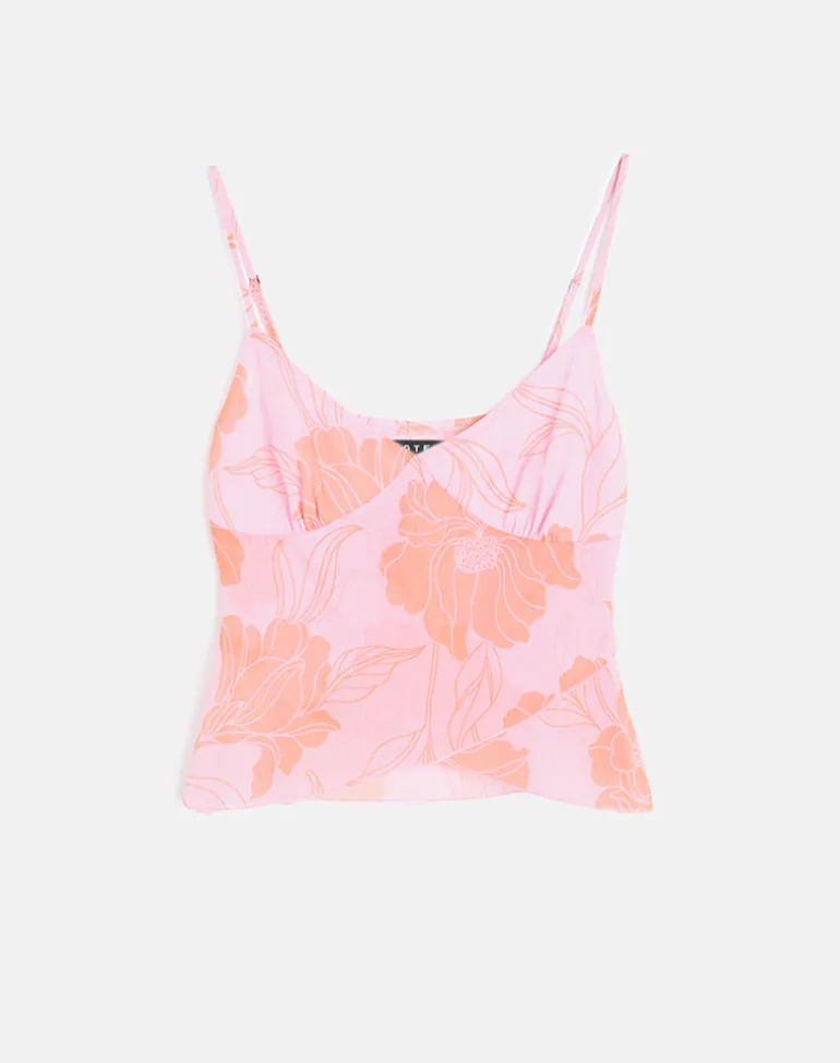 Sorira Flare Top in Floral Pink and Orange