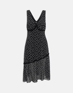 Sovira Midi Dress in Chiffon Black with Tiny Polka Print