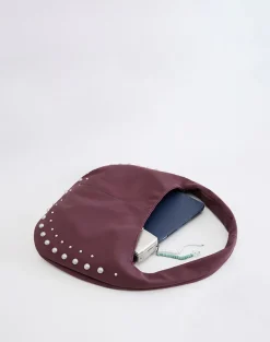 Studded Slouch Bag in Burgundy