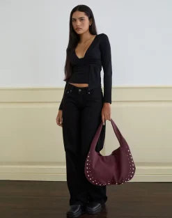 Studded Slouch Bag in Burgundy