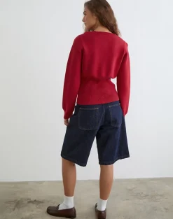 Subra Long Sleeve Cardigan in Red