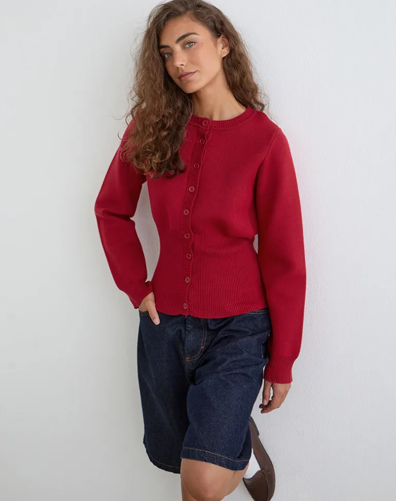 Subra Long Sleeve Cardigan in Red