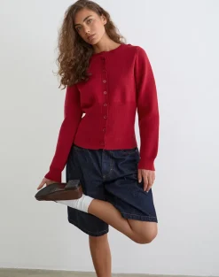Subra Long Sleeve Cardigan in Red