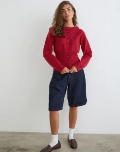 Subra Long Sleeve Cardigan in Red