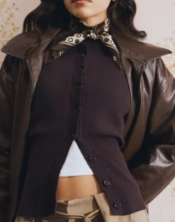 Subra Long Sleeve Ribbed Hem Cardigan in Bitter Chocolate