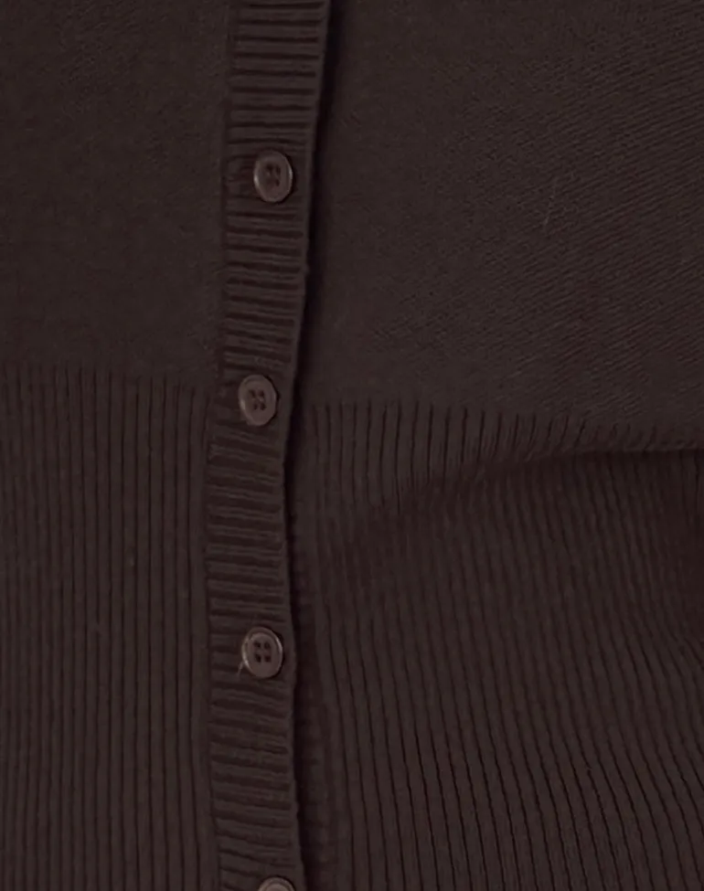 Subra Long Sleeve Ribbed Hem Cardigan in Bitter Chocolate