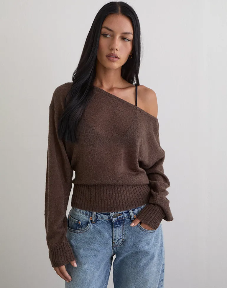 Suena Asymmetric Jumper in Knit Dark Chocolate