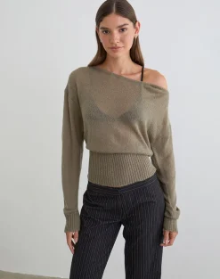 Suena Asymmetric Jumper in Knit Khaki