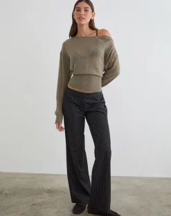 Suena Asymmetric Jumper in Knit Khaki