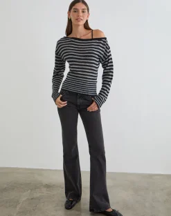 Suena Asymmetric Jumper in Stripe Black and Grey