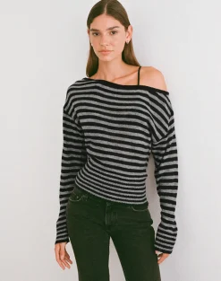 Suena Asymmetric Jumper in Stripe Black and Grey