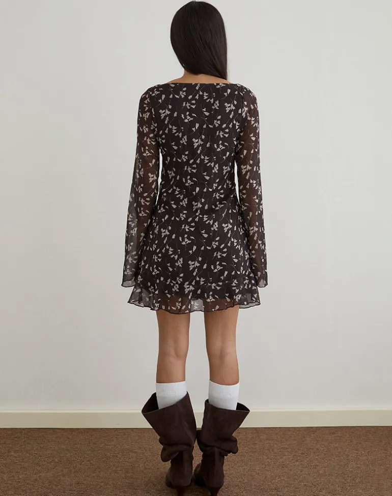 Sumiko Mini Dress in Flower Chiffon Brown