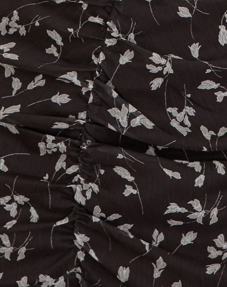 Sumiko Mini Dress in Flower Chiffon Brown