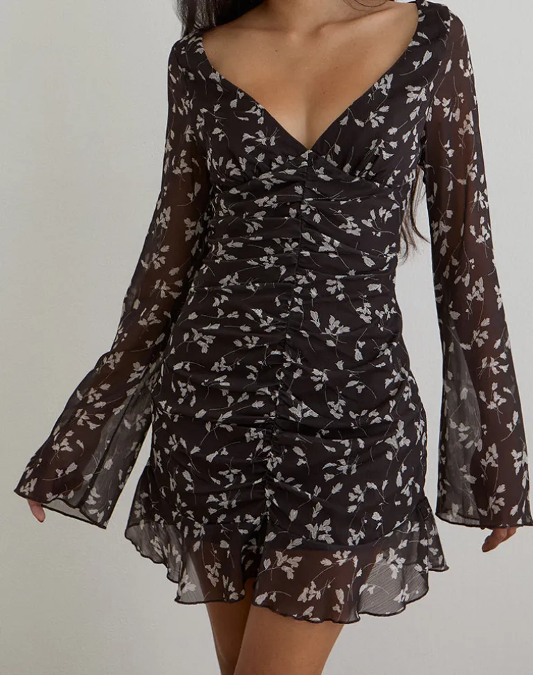 Sumiko Mini Dress in Flower Chiffon Brown