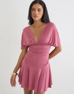 Sunmi Mini Dress in Cupro Raspberry