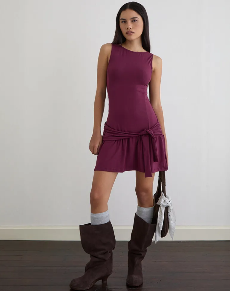 Supriati Mini Dress in Rayon Jersey Deep Purple
