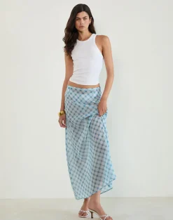 Surina Maxi Skirt in Blurred Check Blue