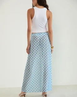 Surina Maxi Skirt in Blurred Check Blue