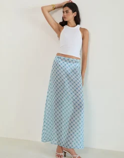 Surina Maxi Skirt in Blurred Check Blue