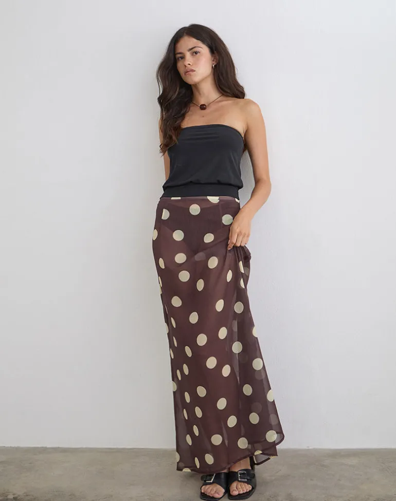 Surina Maxi Skirt in Brown with Irregular Polka Yellow