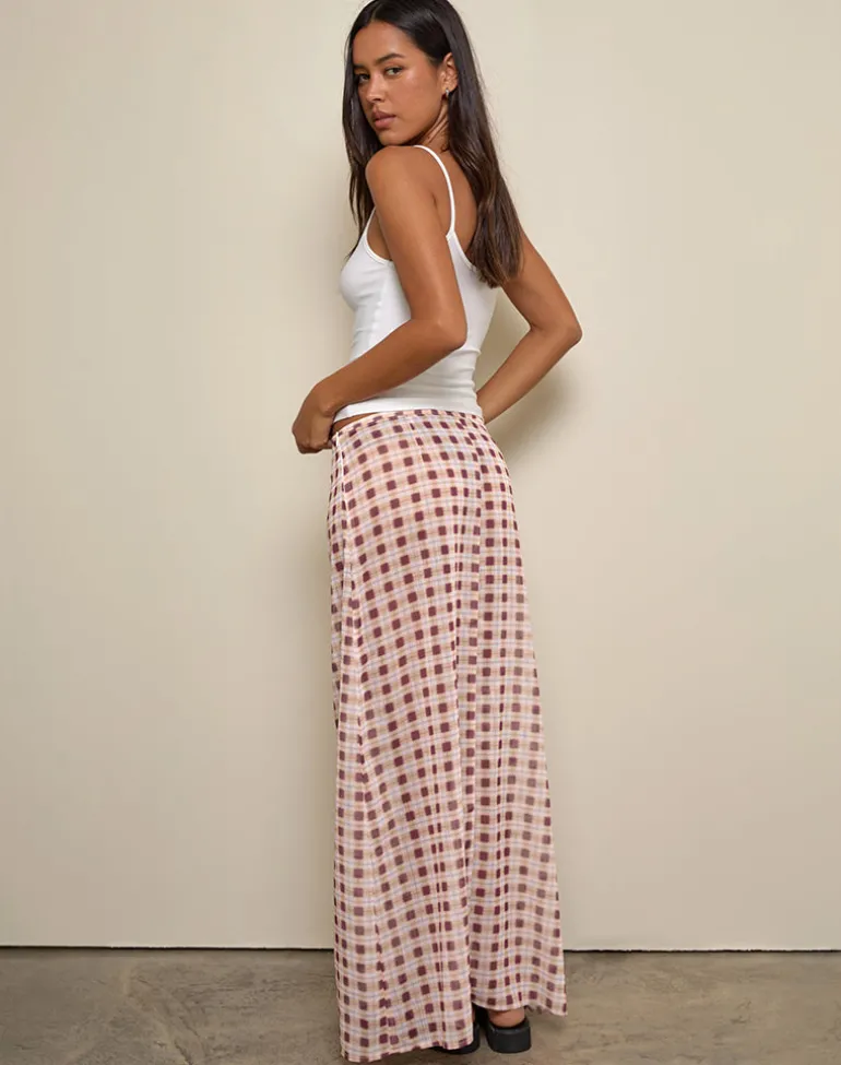 Surina Maxi Skirt in Chiffon Blurred Check Peach