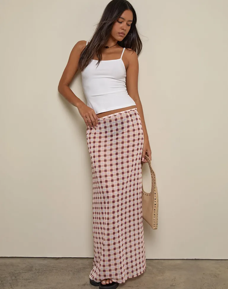 Surina Maxi Skirt in Chiffon Blurred Check Peach