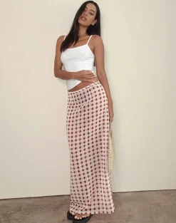 Surina Maxi Skirt in Chiffon Blurred Check Peach