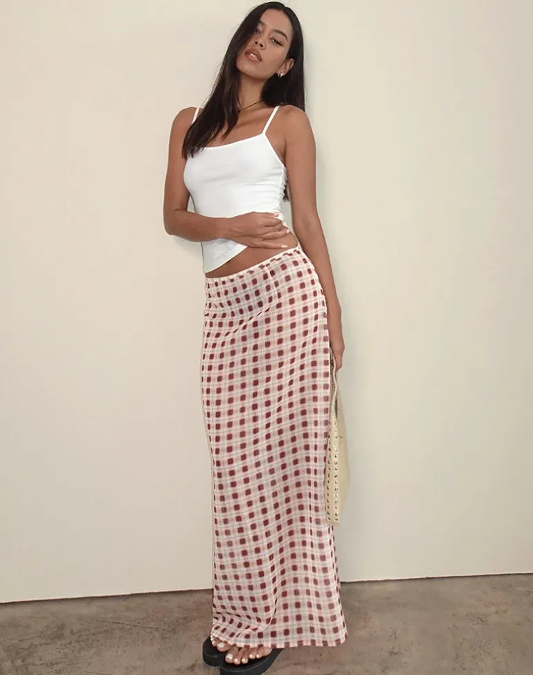 Surina Maxi Skirt in Chiffon Blurred Check Peach