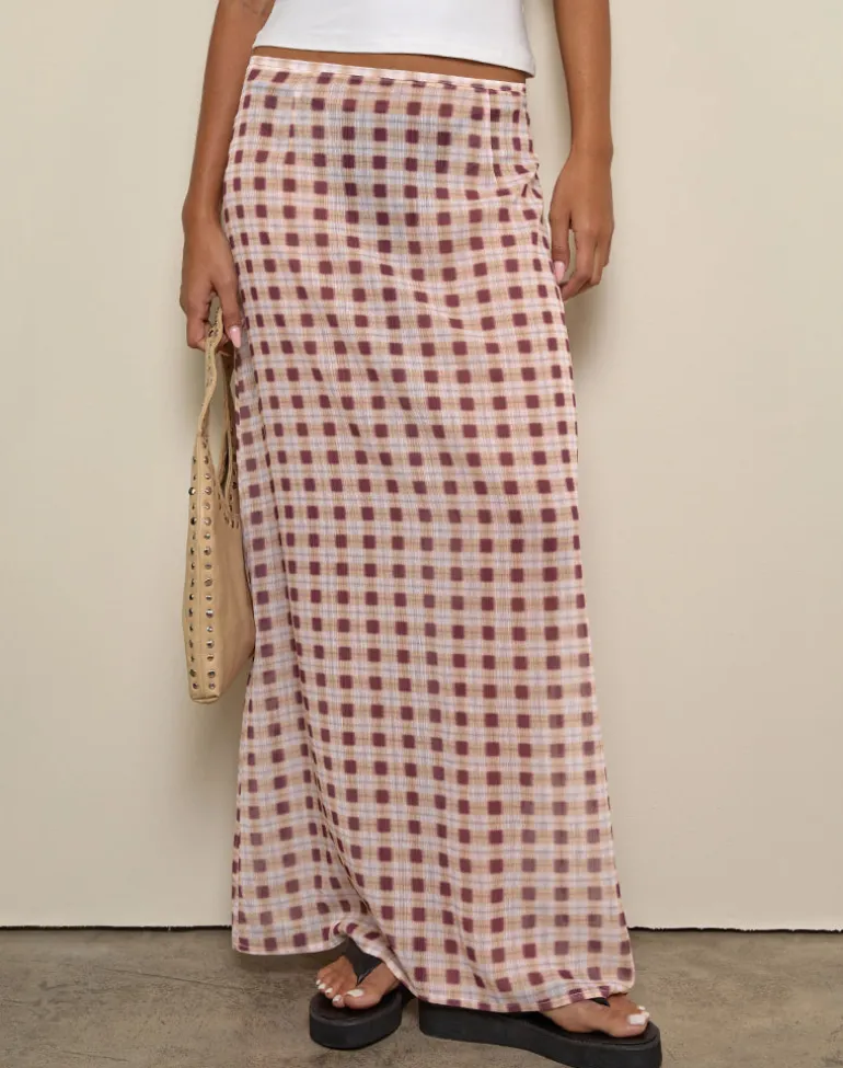 Surina Maxi Skirt in Chiffon Blurred Check Peach