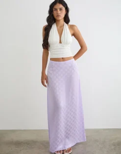 Surina Maxi Skirt in Chiffon Lilac Polka Dot