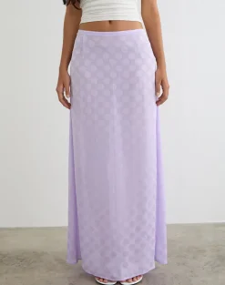 Surina Maxi Skirt in Chiffon Lilac Polka Dot
