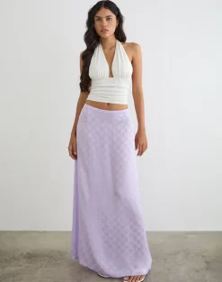 Surina Maxi Skirt in Chiffon Lilac Polka Dot